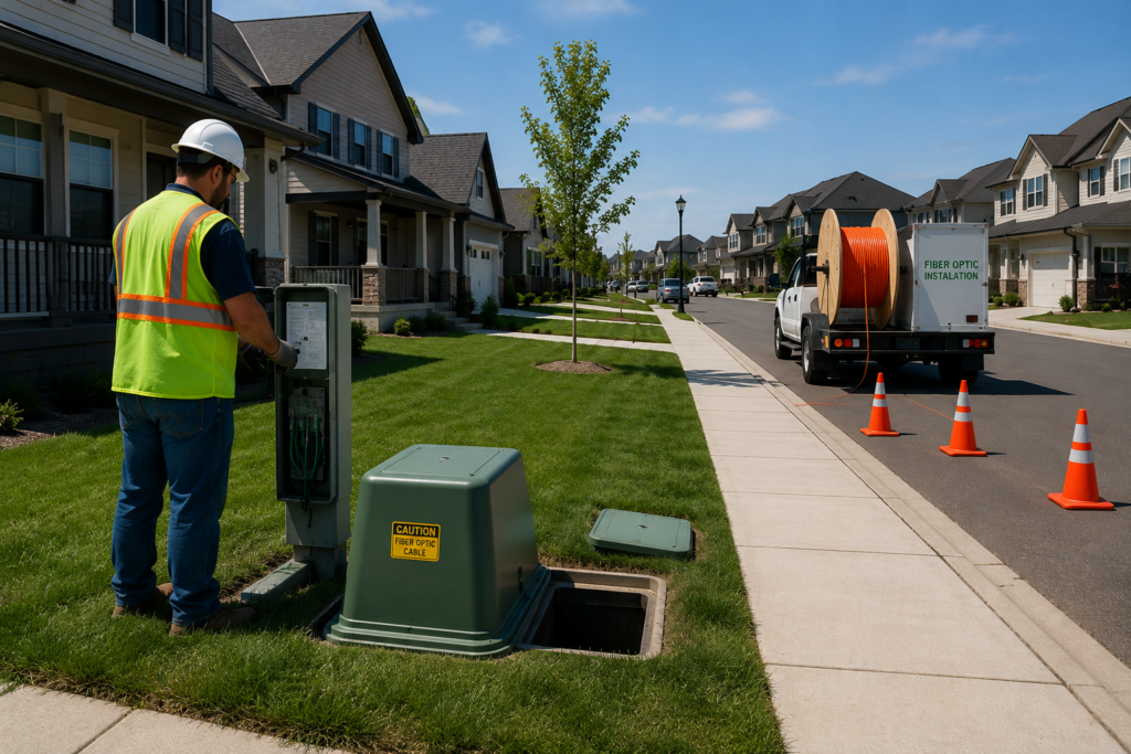 Fiber to the Home neighborhood served by modern fiber optic infrastructure.