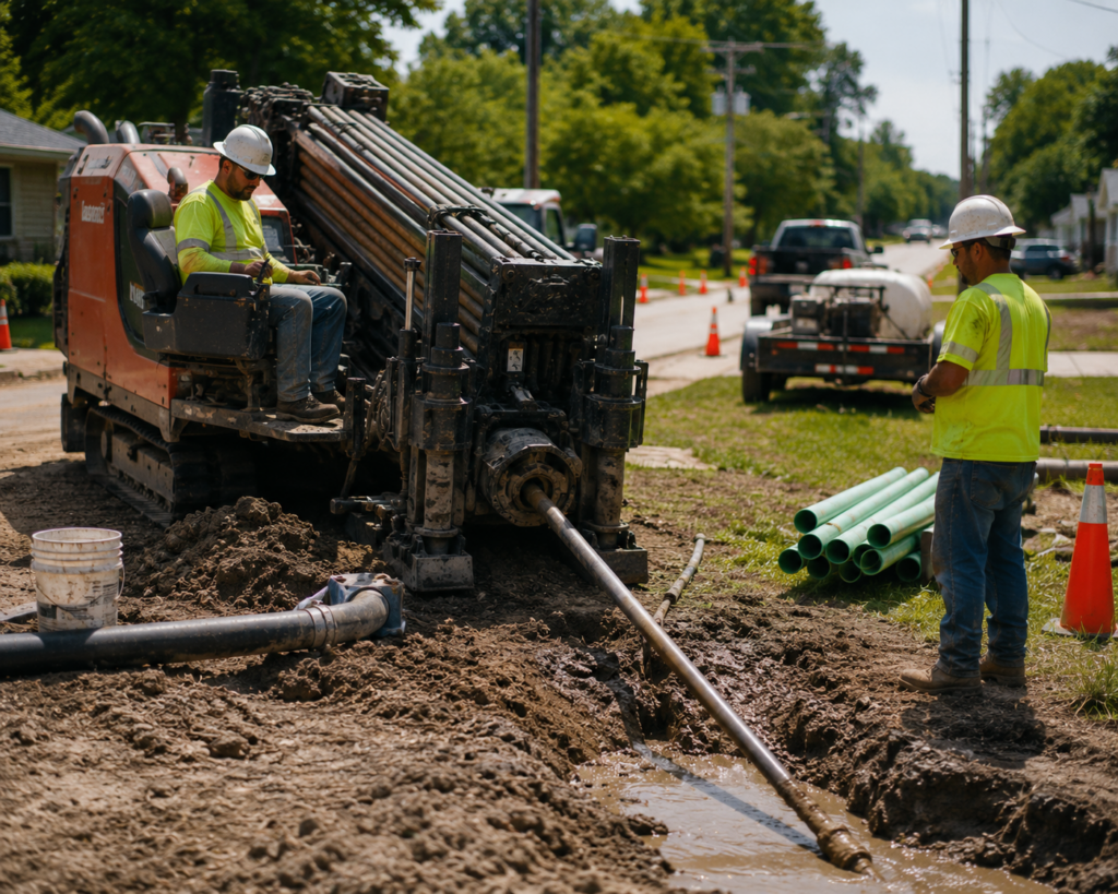 Modern fiber optic construction using horizontal directional drilling.