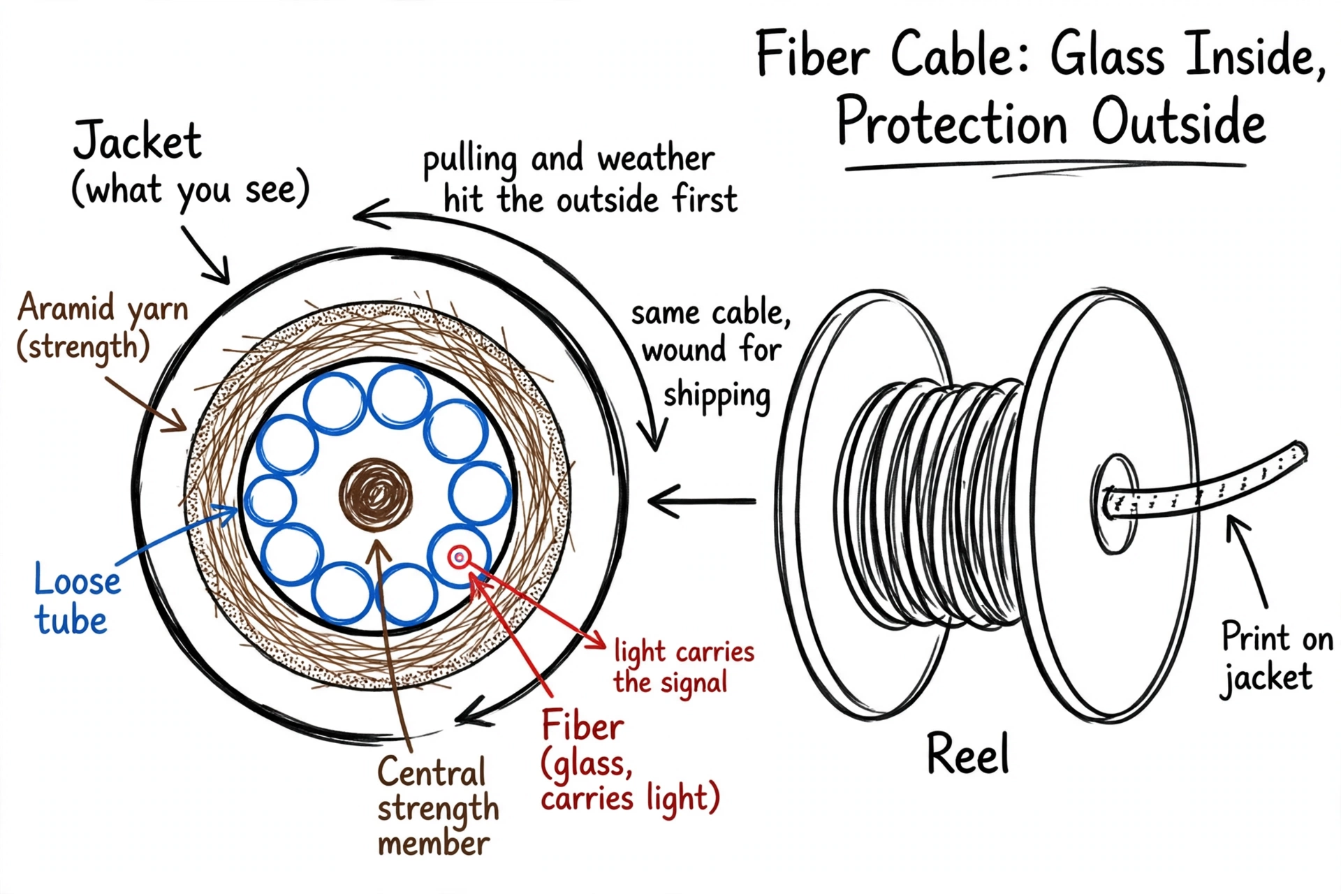 Whiteboard illustration: what fiber cable is